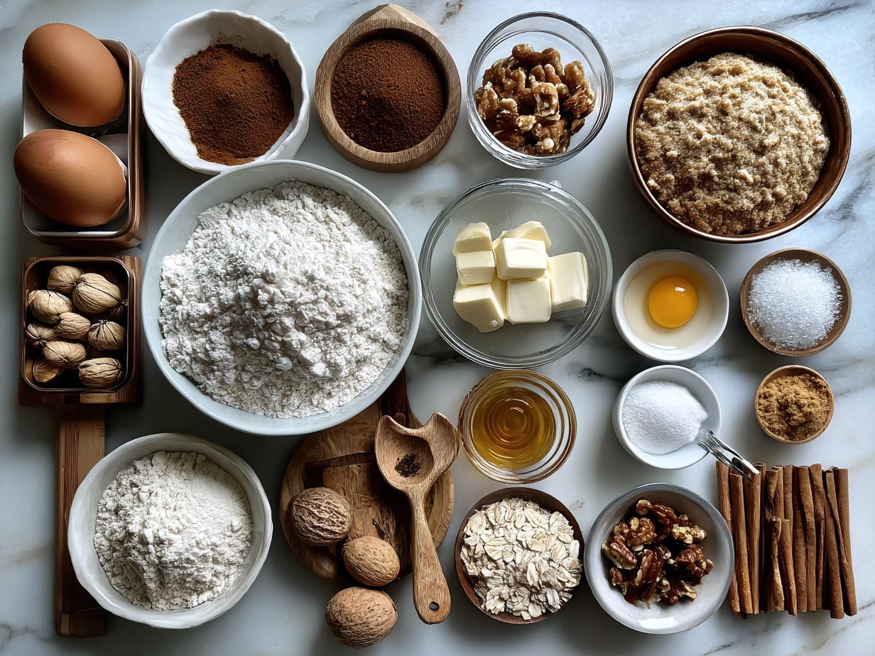 Ingredients for Lucky Charms Cookies including butter, sugars, flour, and Lucky Charms cereal