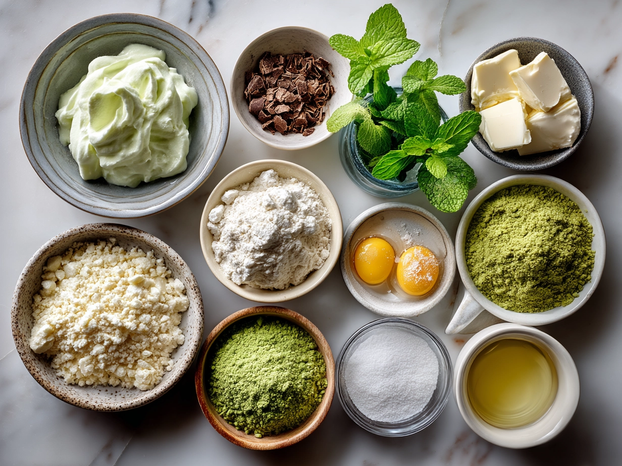 Ingredients for Lucky Green Shamrock Shake laid out on a kitchen counter.