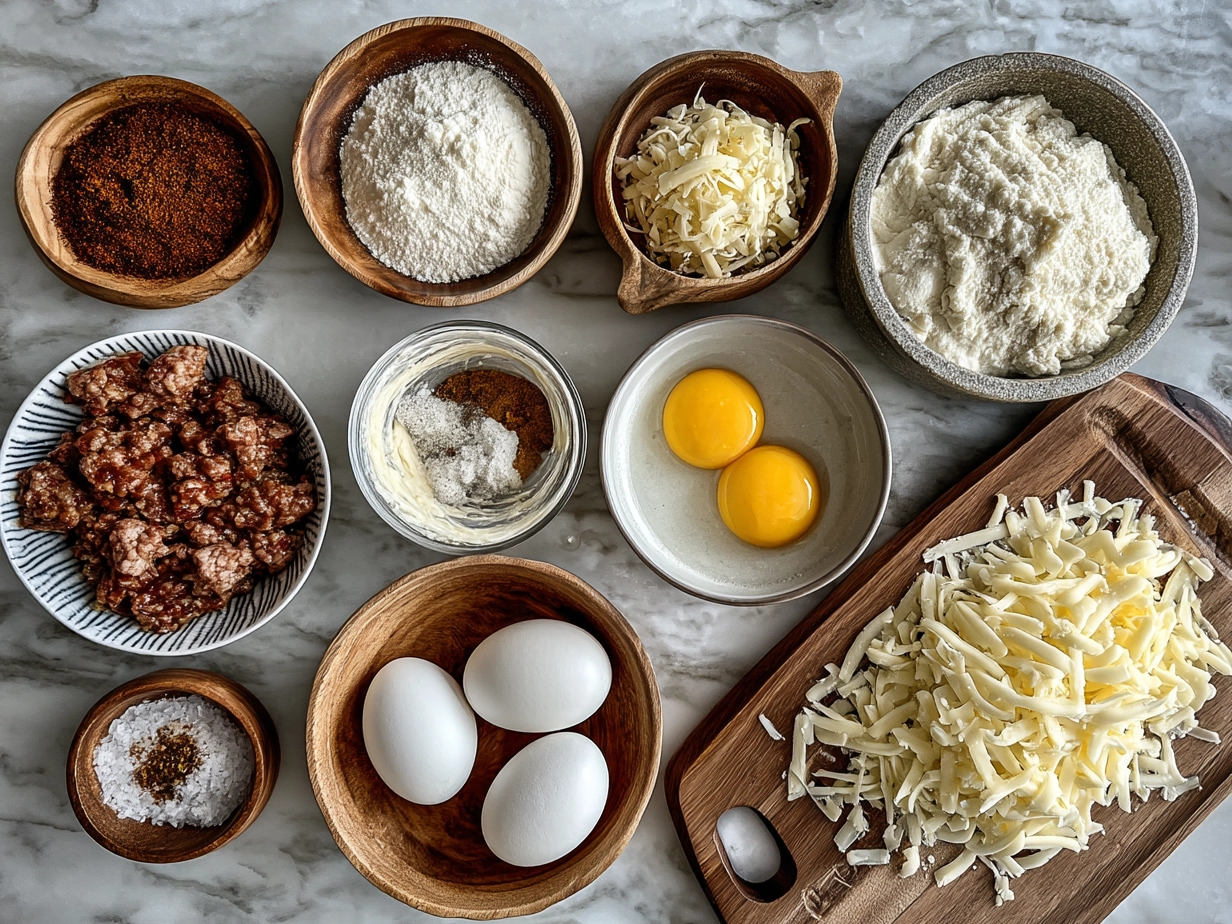 Ingredients for Overnight Breakfast Casserole with Sausage Cheese