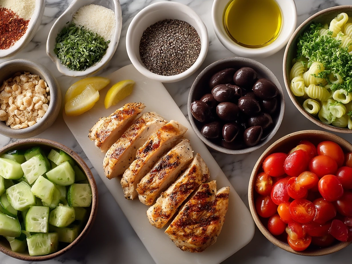 Ingredients for Protein Pasta Salad with Grilled Chicken