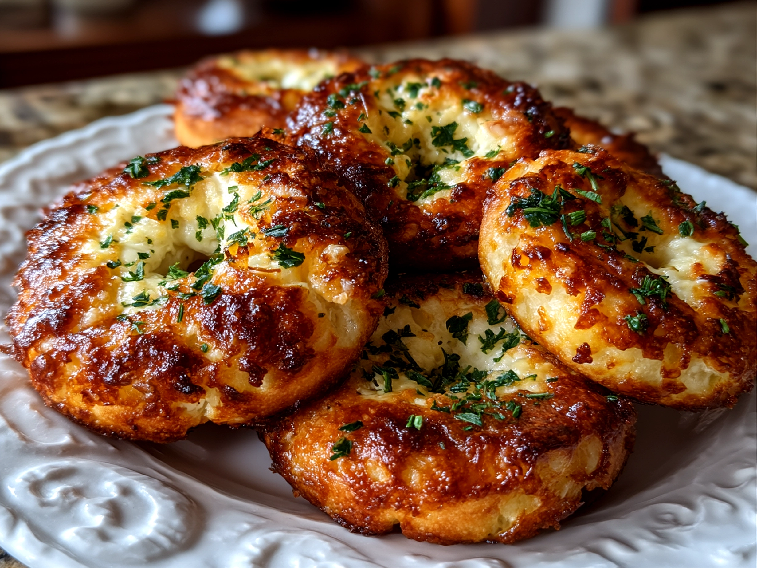 Slight angle close-up finished delicious Keto Cottage Cheese Bagels