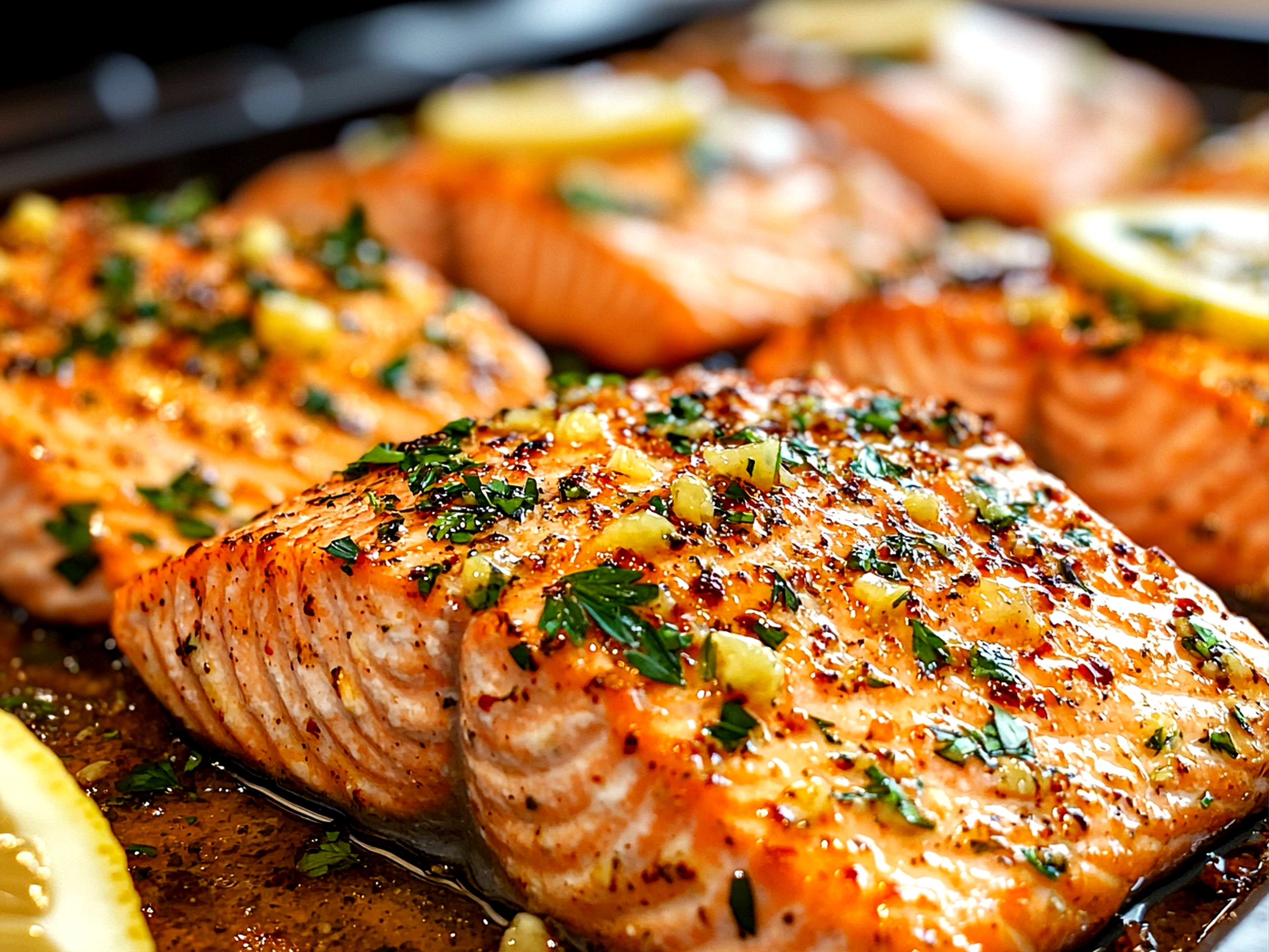 Plated Baked Lemon Herb Salmon with sides