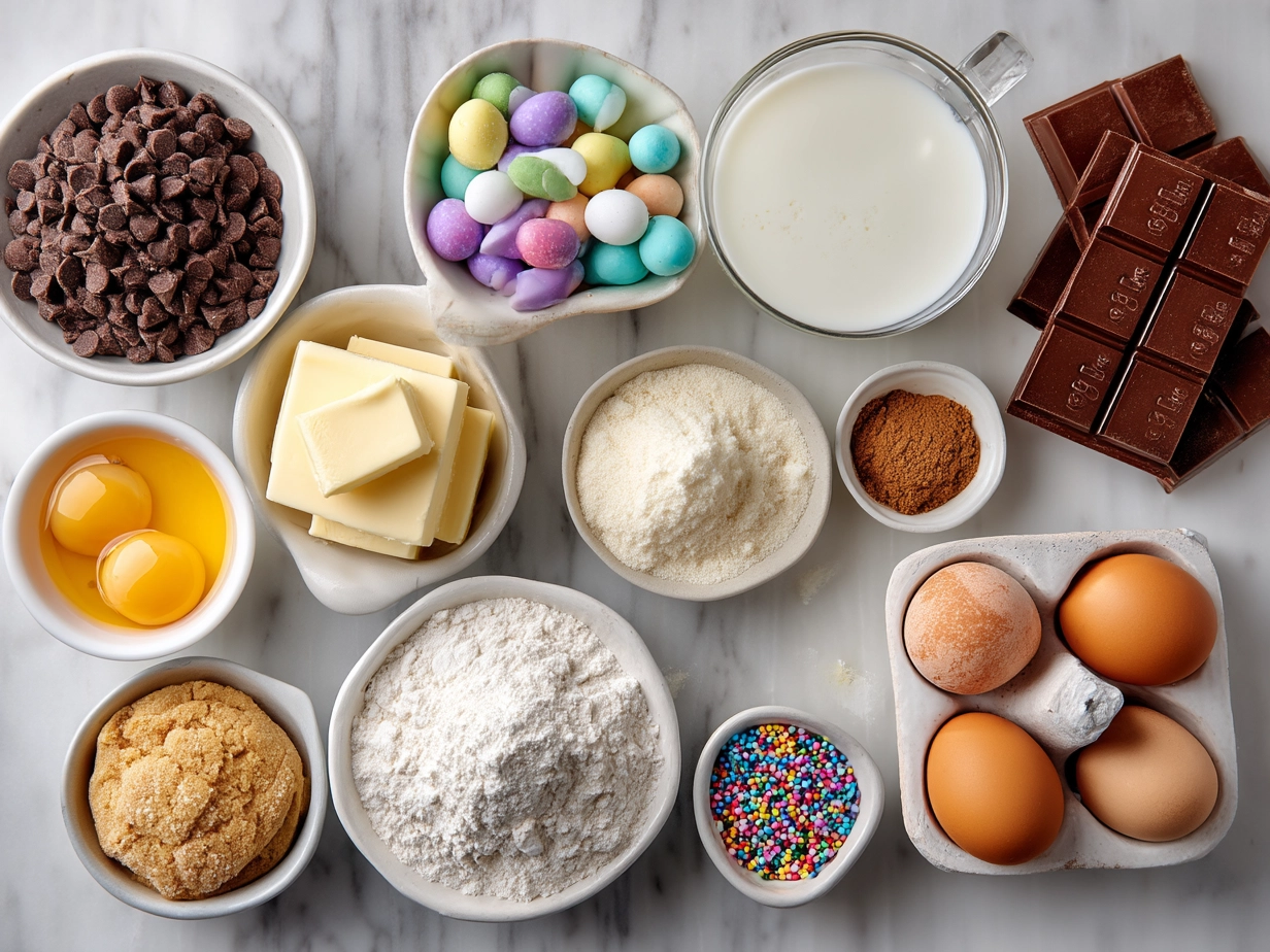 Ingredients laid out for Cadbury Egg Cookie Bars