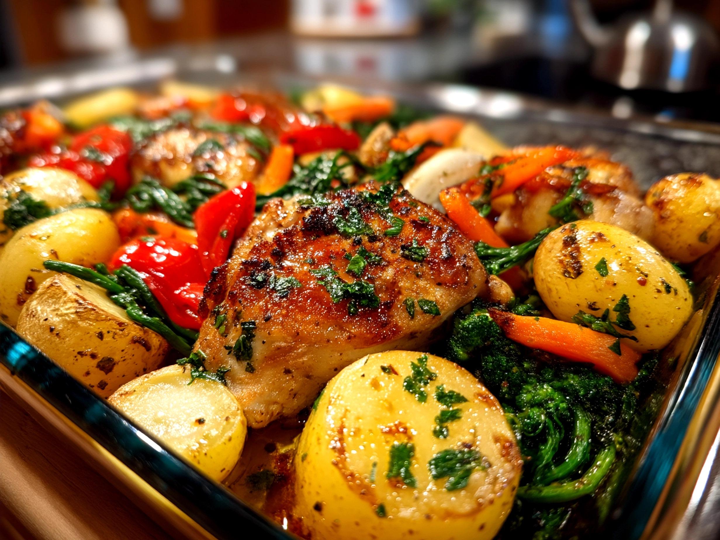 Chicken Veggie Sheet Pan Meal Prep served beautifully on a plate with roasted vegetables