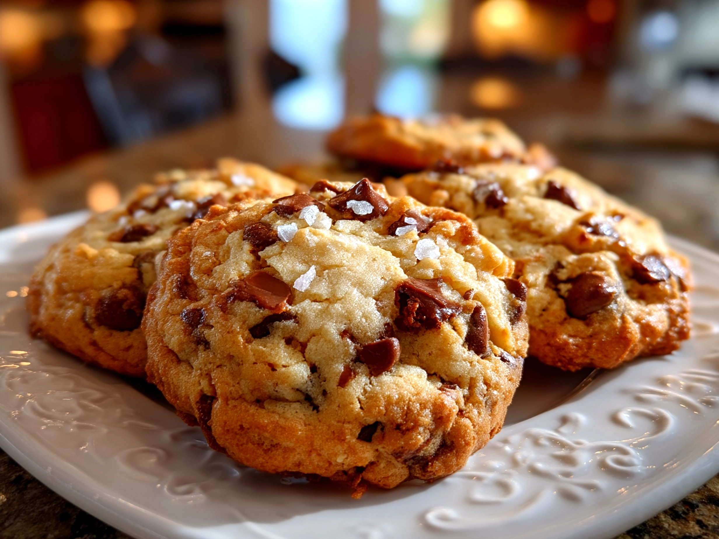 Fresh Classic Chocolate Chip Cookies served on a plate with a glass of milk
