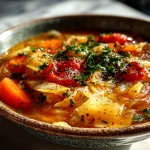 Comforting homemade cabbage roll soup in a rustic bowl