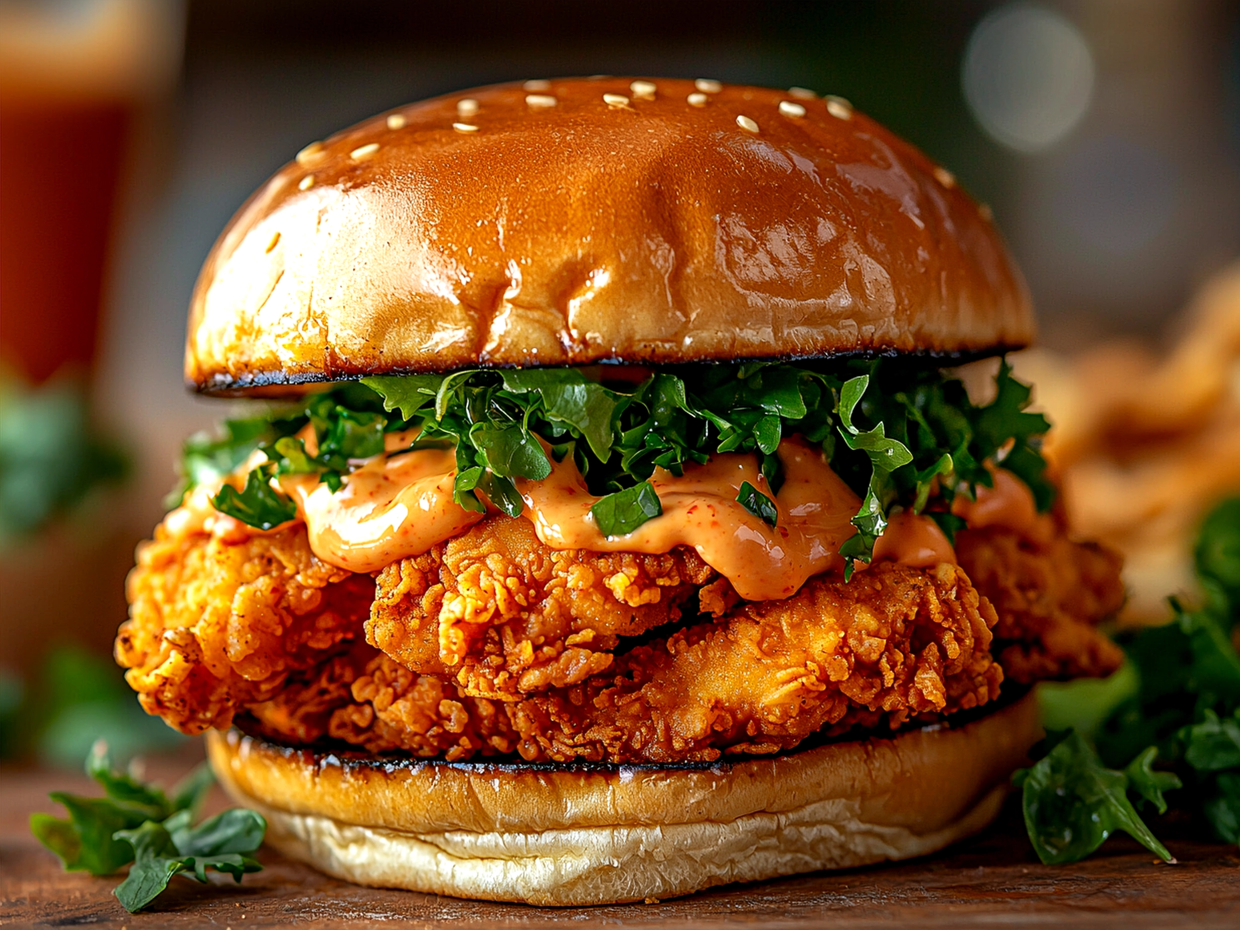 Served Copycat Popeyes Chicken Sandwich with sides