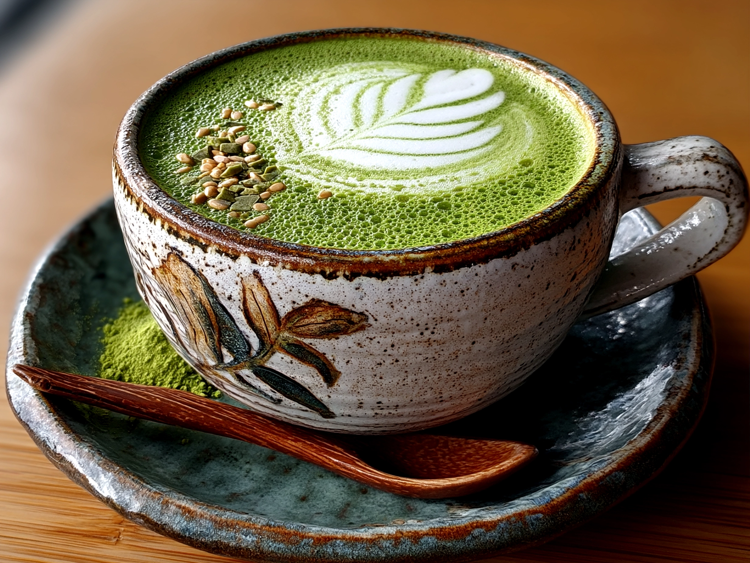 Finished Copycat Starbucks Matcha Latte served in a clear glass mug showing vibrant green color