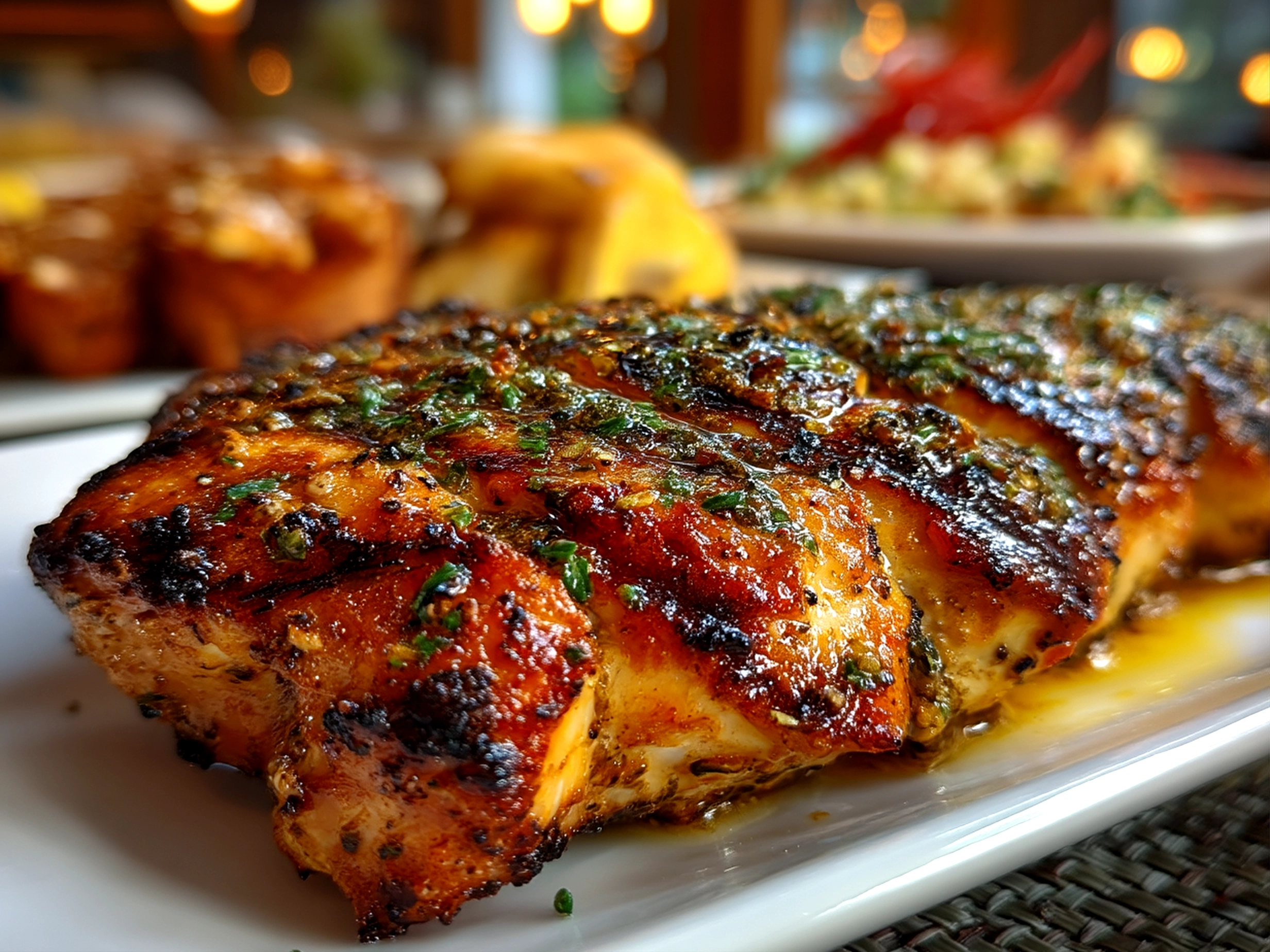 Delicious serving of Copycat Texas Roadhouse Grilled Chicken with sides