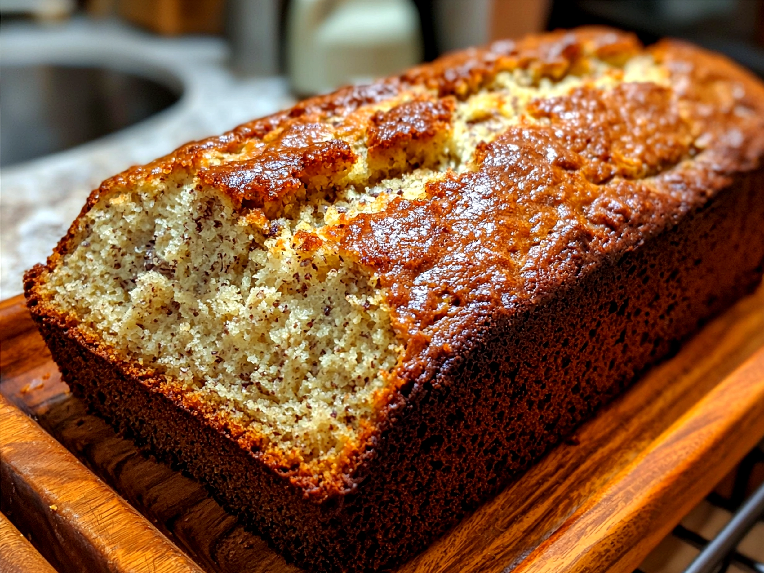 Freshly sliced Cottage Cheese Banana Bread served with strawberries and butter