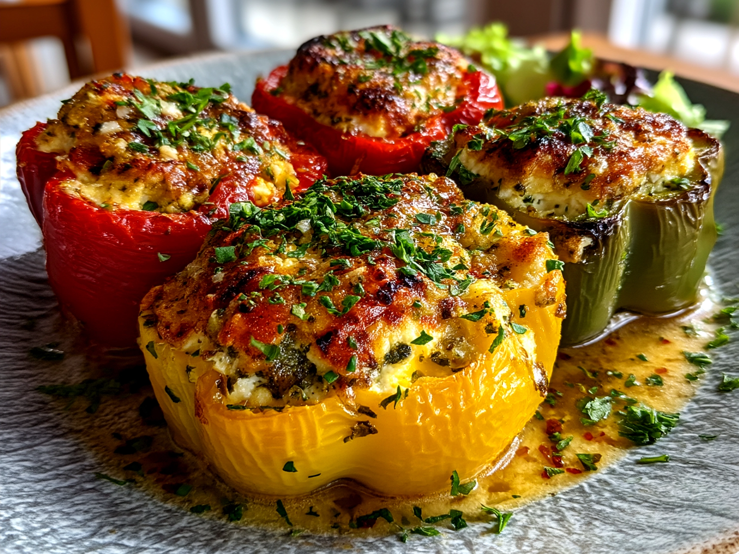 Served Cottage Cheese Stuffed Peppers on a plate