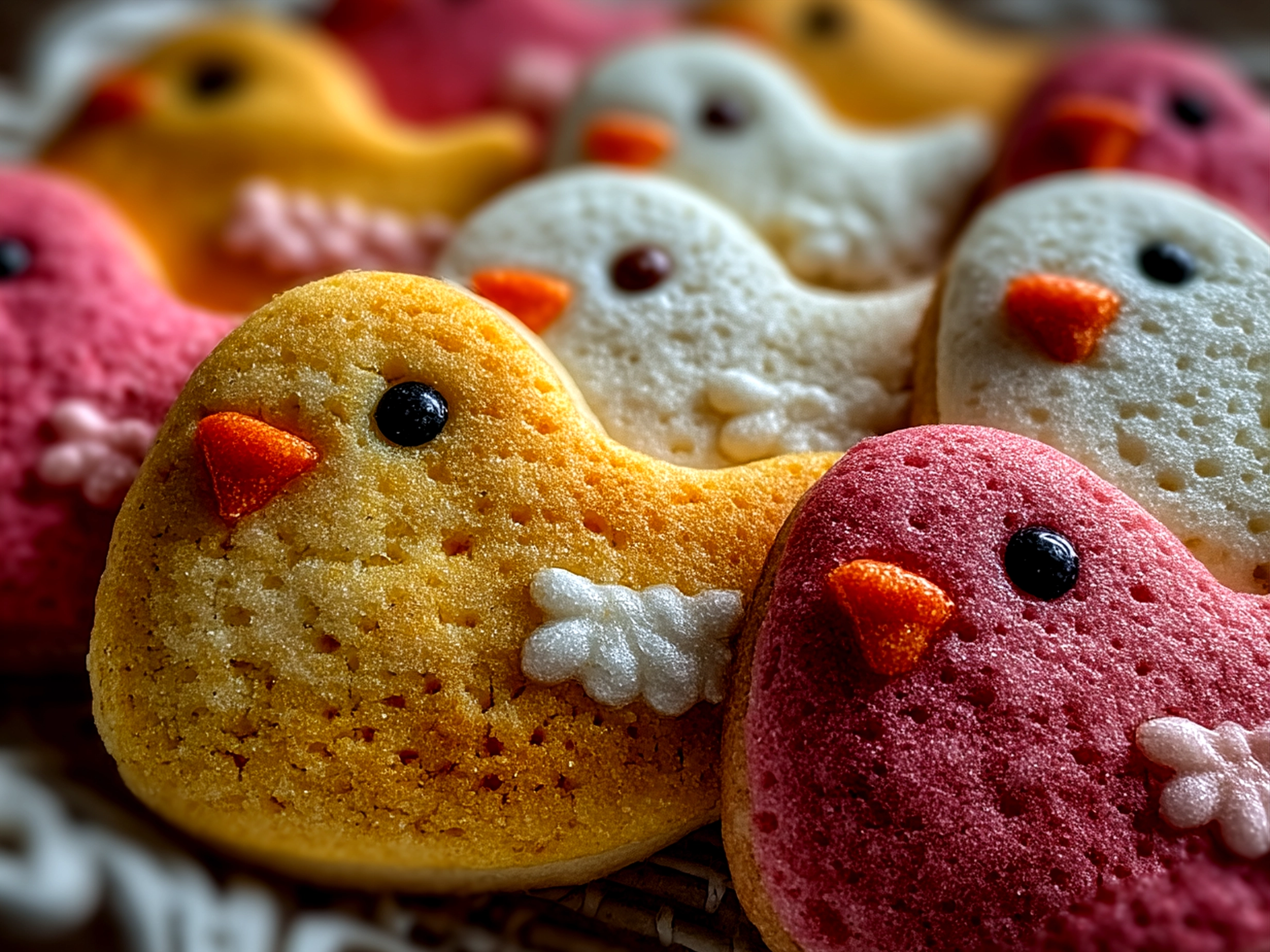 Plated Easter Chick Sugar Cookies decorated with royal icing
