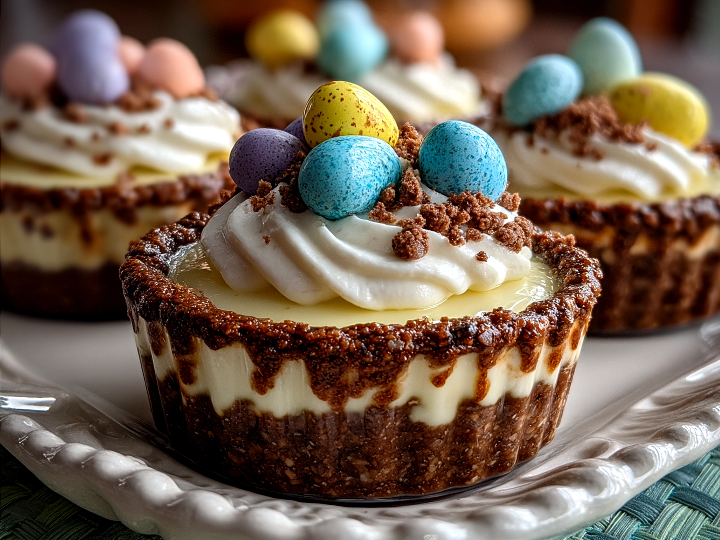 Easter Dirt Cake Pots served in mini flower pot dessert containers with gummy worms