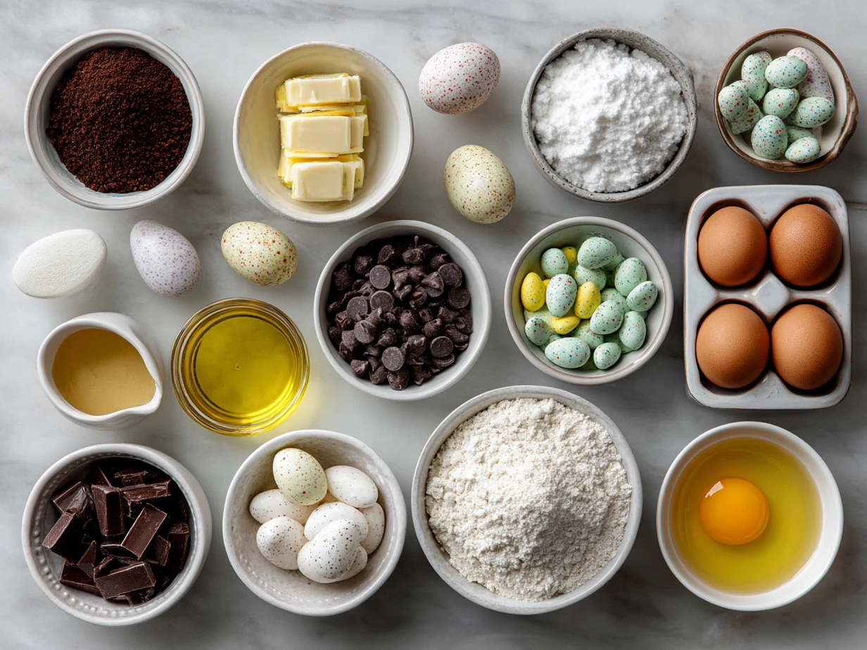 Ingredients for Easter Dirt Cake Pots laid out on kitchen counter