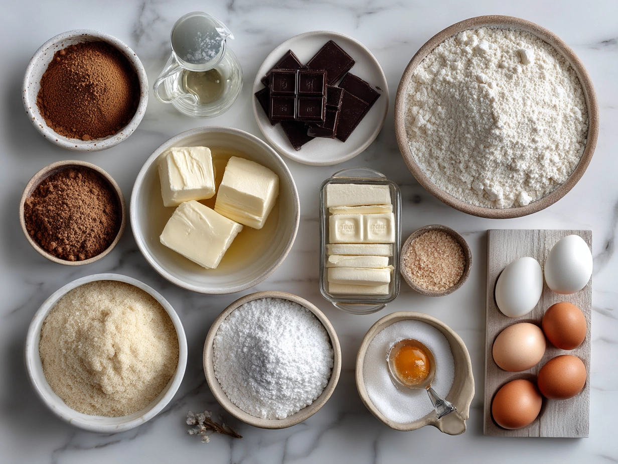 Ingredients laid out for Easter Egg Sugar Cookie Decorating Guide including flour, sugar, butter, and colored icing