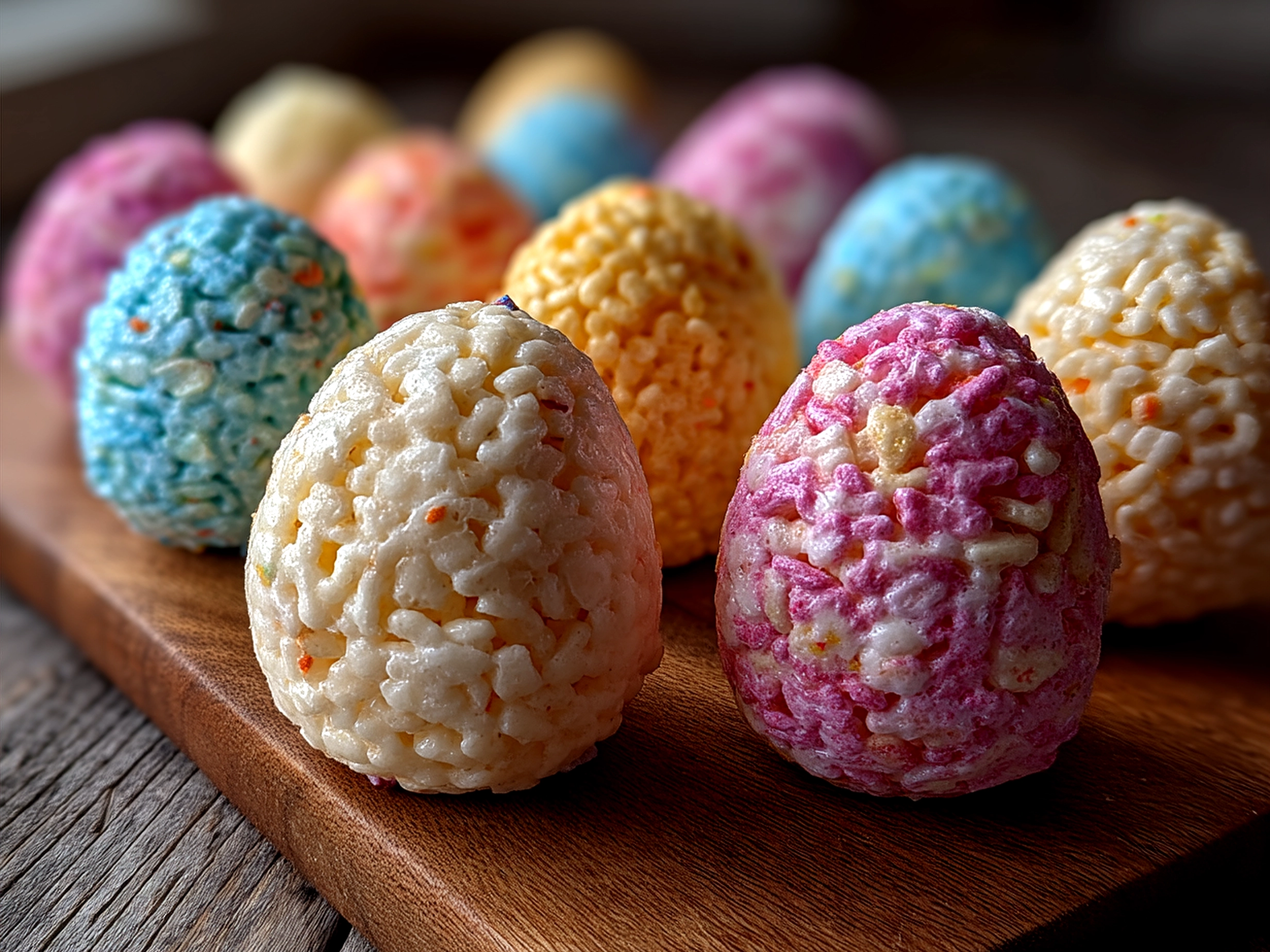 Finished Easter Rice Krispie Treat Eggs served for family enjoyment