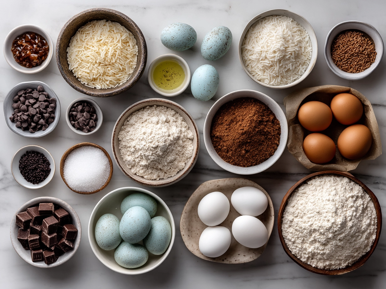 Ingredients for Easter Rice Krispie Treat Eggs including Rice Krispies cereal, mini marshmallows, butter, vanilla extract and food coloring