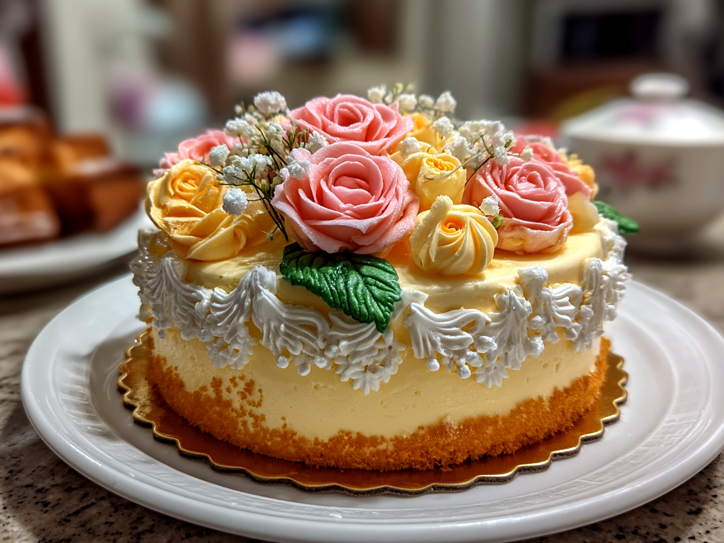 Close-up of a finished cool graduation cake decorated with sprinkles and frosting