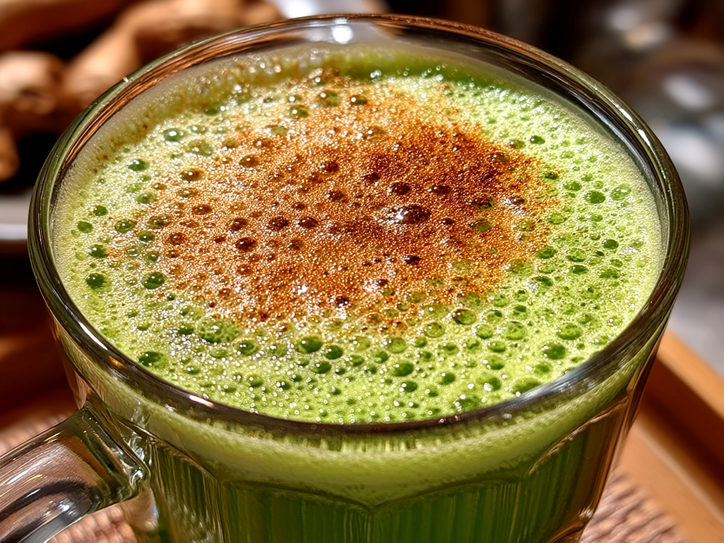 Freshly prepared Green Apple Ginger Detox Juice served chilled with mint garnish