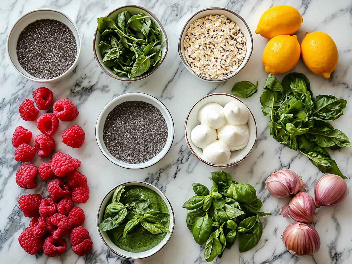 Ingredients for Green Smoothie Cheesecake arranged on a kitchen counter