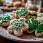 Home cook, taken with iPhone 14. Close-up slight angle of freshly prepared St Patricks Day Cookies on white plate. Mouthwatering --ar 4:3 --style raw --s 230