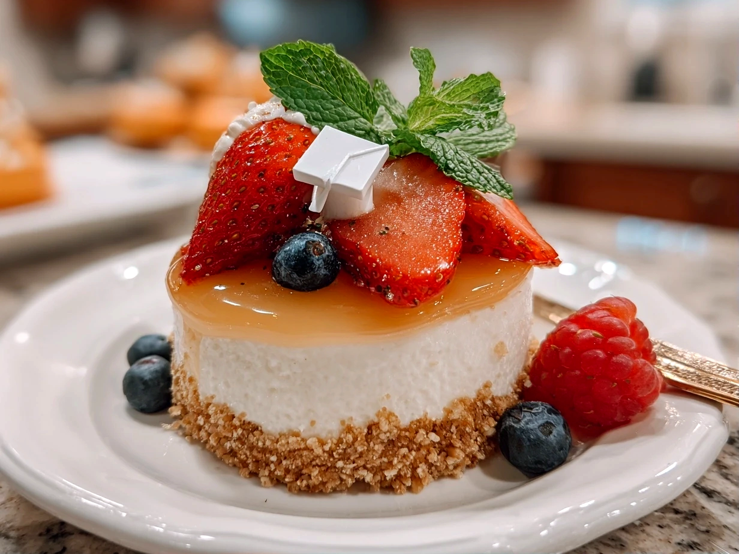 Homemade cool graduation cake on white plate