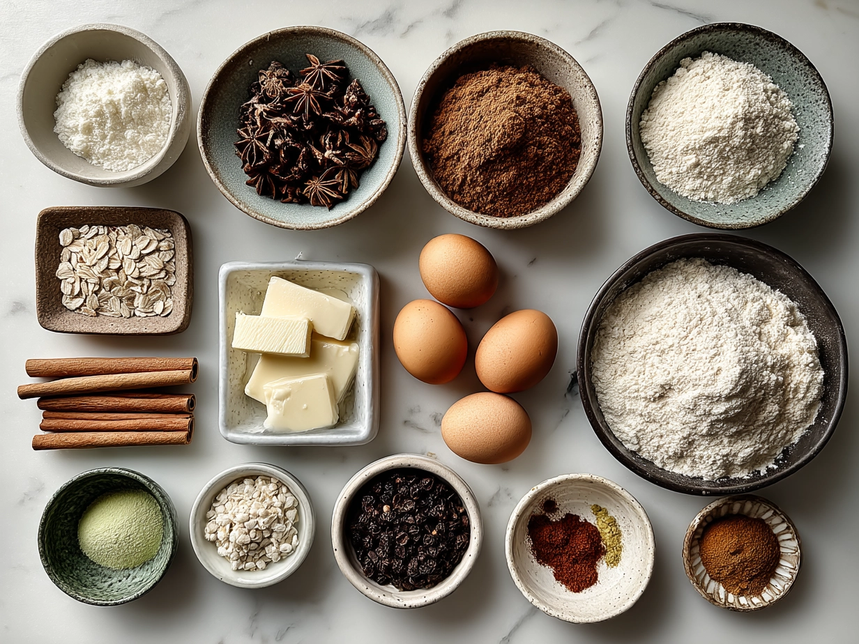 Ingredients for Hot Cross Buns from Scratch arranged on a kitchen counter