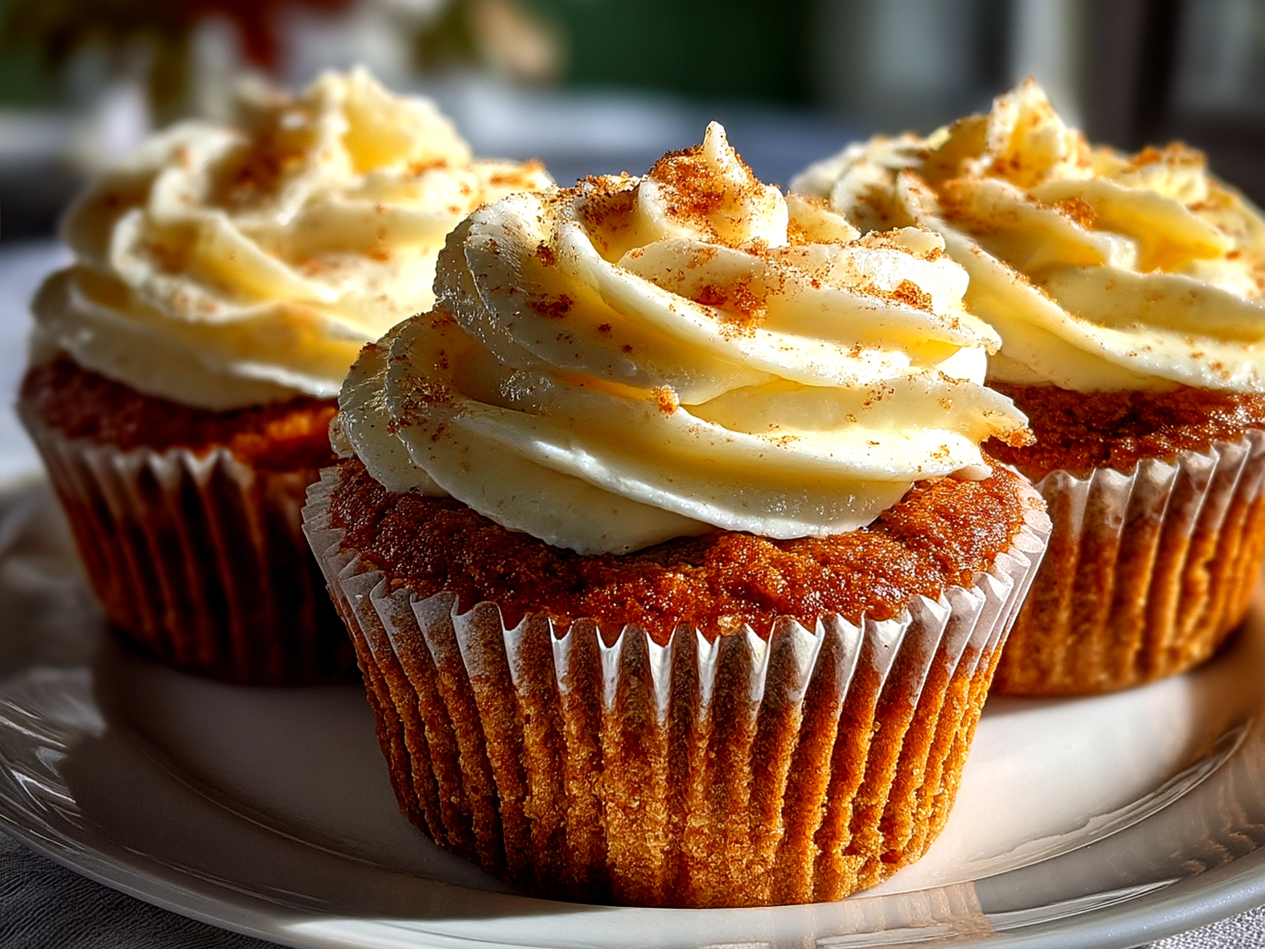 Irish Cream Cupcakes beautifully presented on a white platter