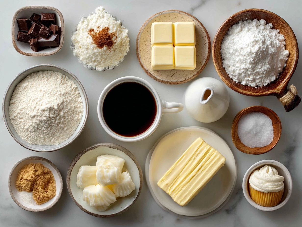 Ingredients for Irish Cream Cupcakes laid out on a table