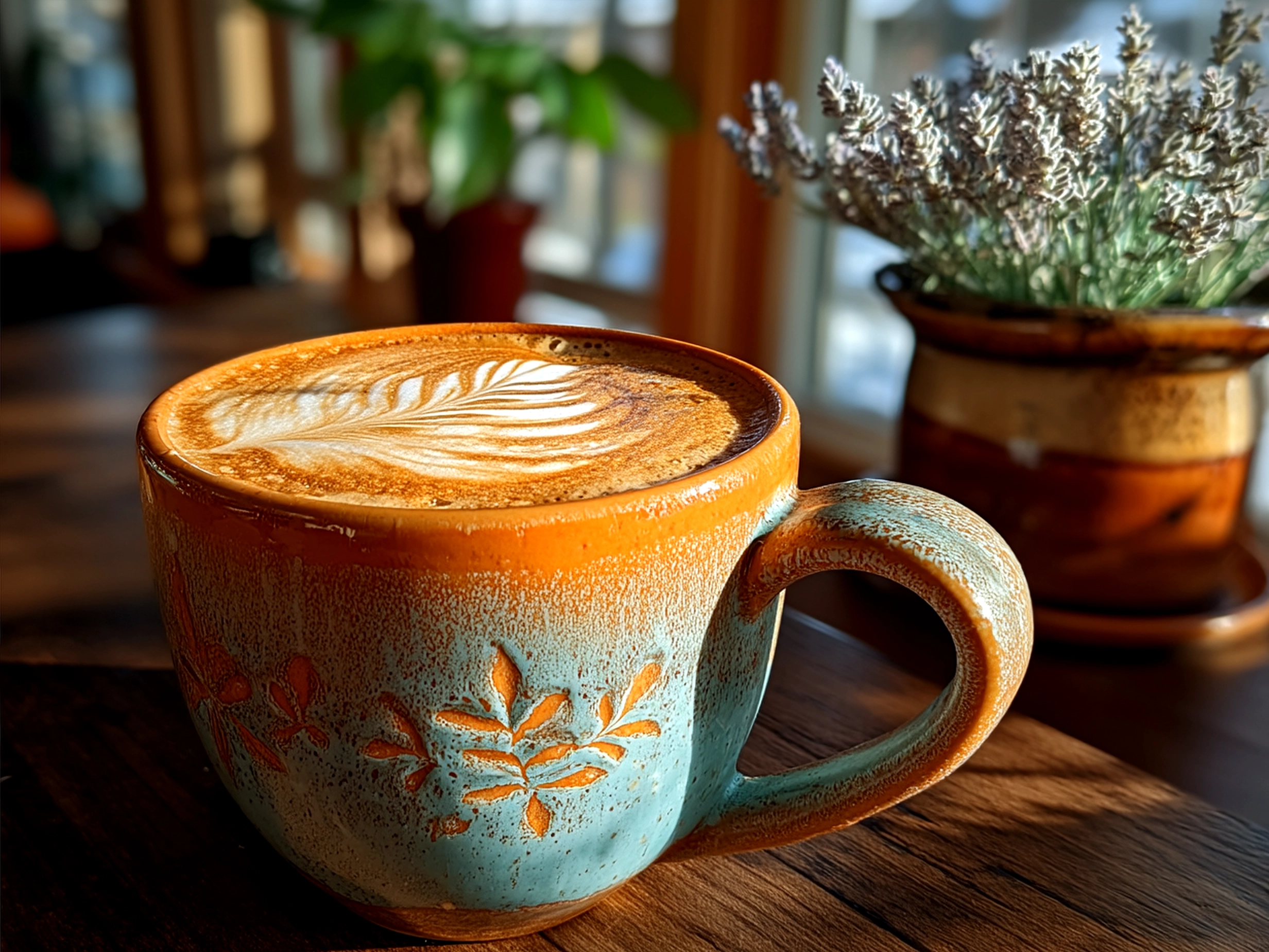 Homemade Lavender Honey Latte served in a clear glass mug
