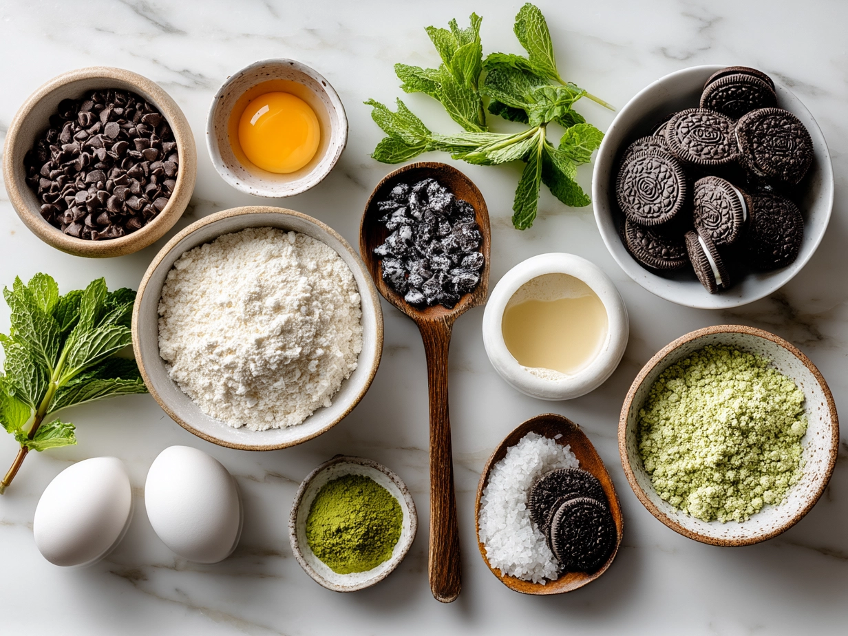 Ingredients for Lucky Mint Oreo Cheesecake