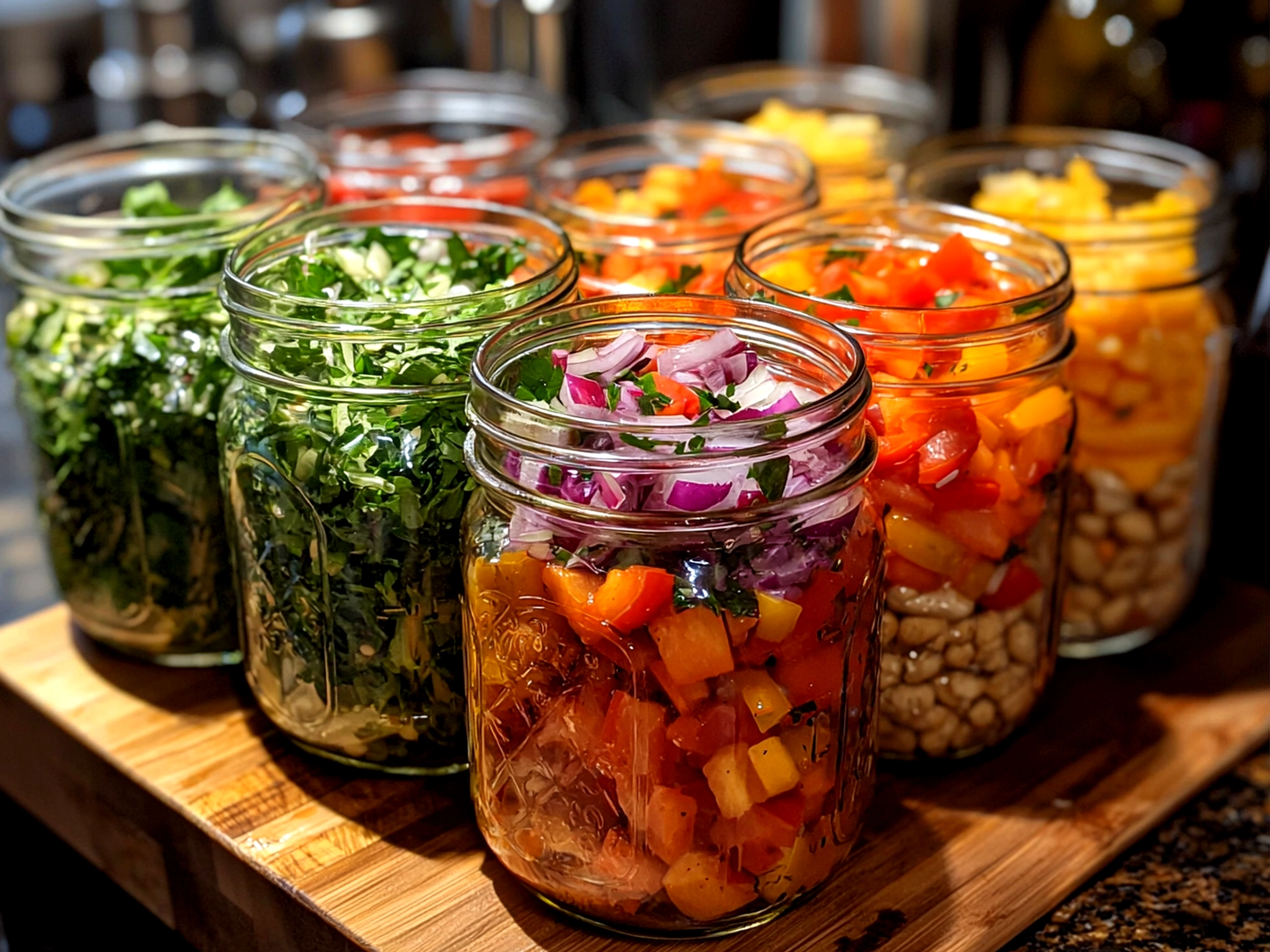 Freshly made Mason Jar Salad ready to serve