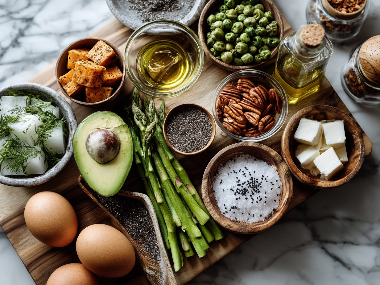 Ingredients for Meal Prep Spring Buddha Bowls with fresh spring vegetables and grains