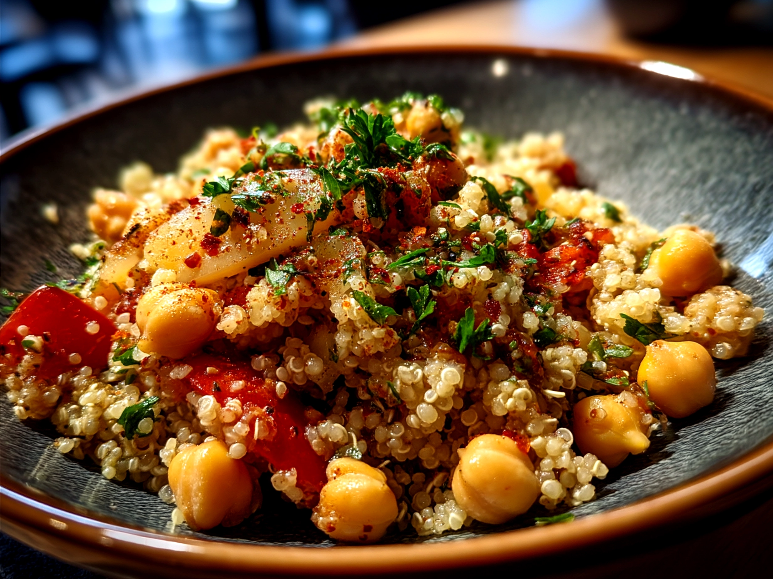 Finished Protein-Packed Quinoa Salad with Chickpeas ready to serve
