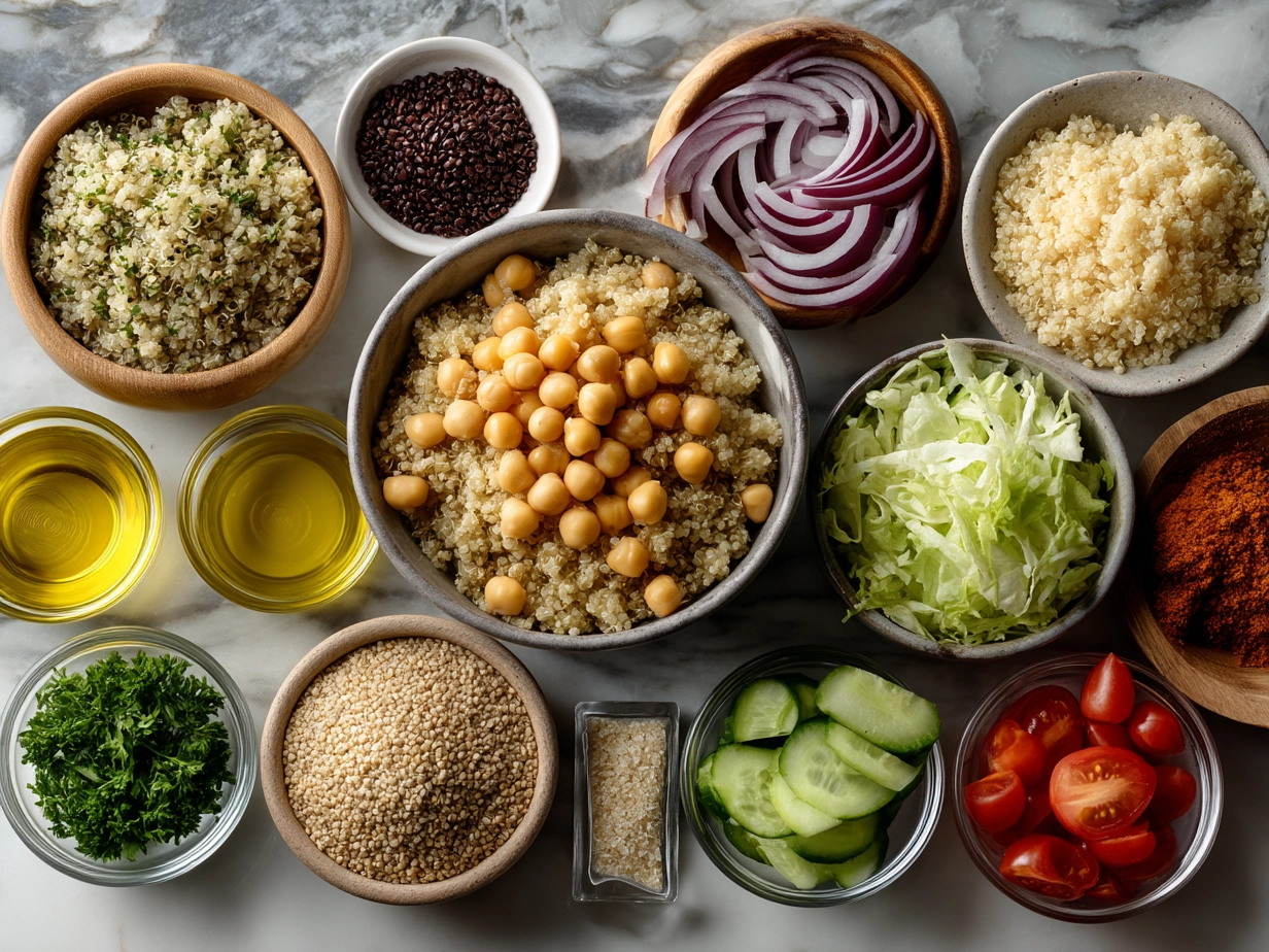 Ingredients for Protein-Packed Quinoa Salad with Chickpeas