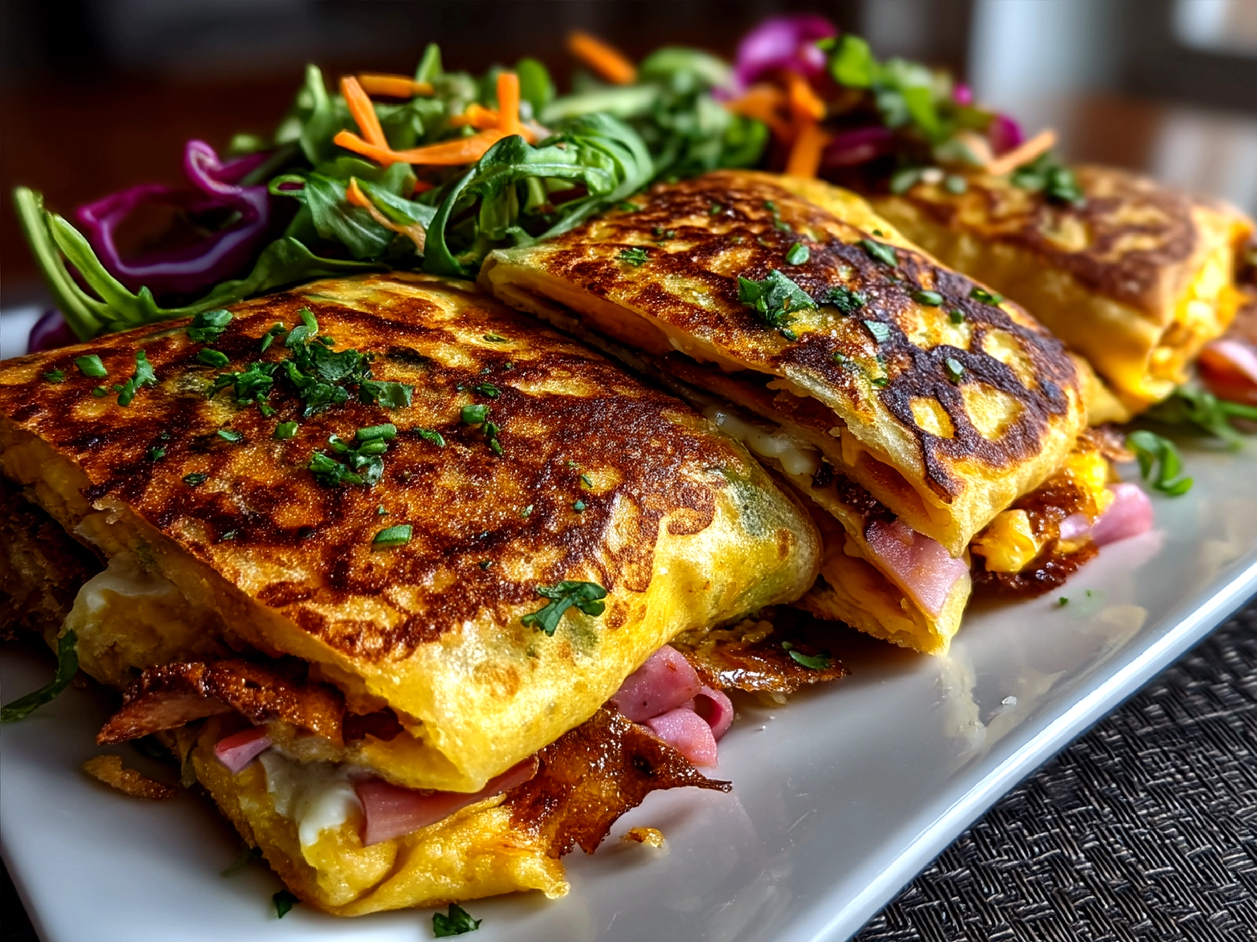 Golden crispy Reuben Egg Rolls served with small bowls of thousand island dressing