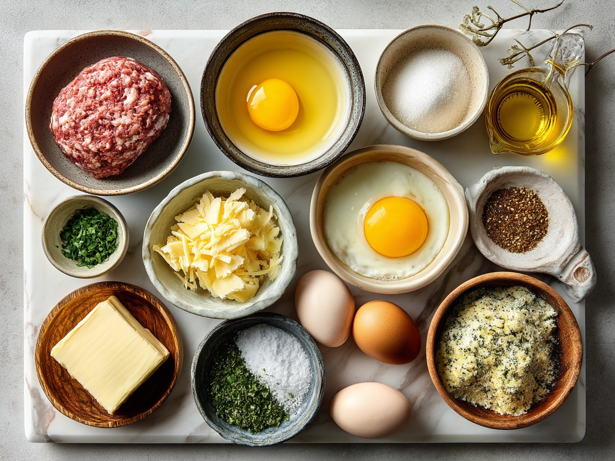 Ingredients for Reuben Egg Rolls showing shredded corned beef, sauerkraut, Swiss cheese, egg roll wrappers, and thousand island dressing