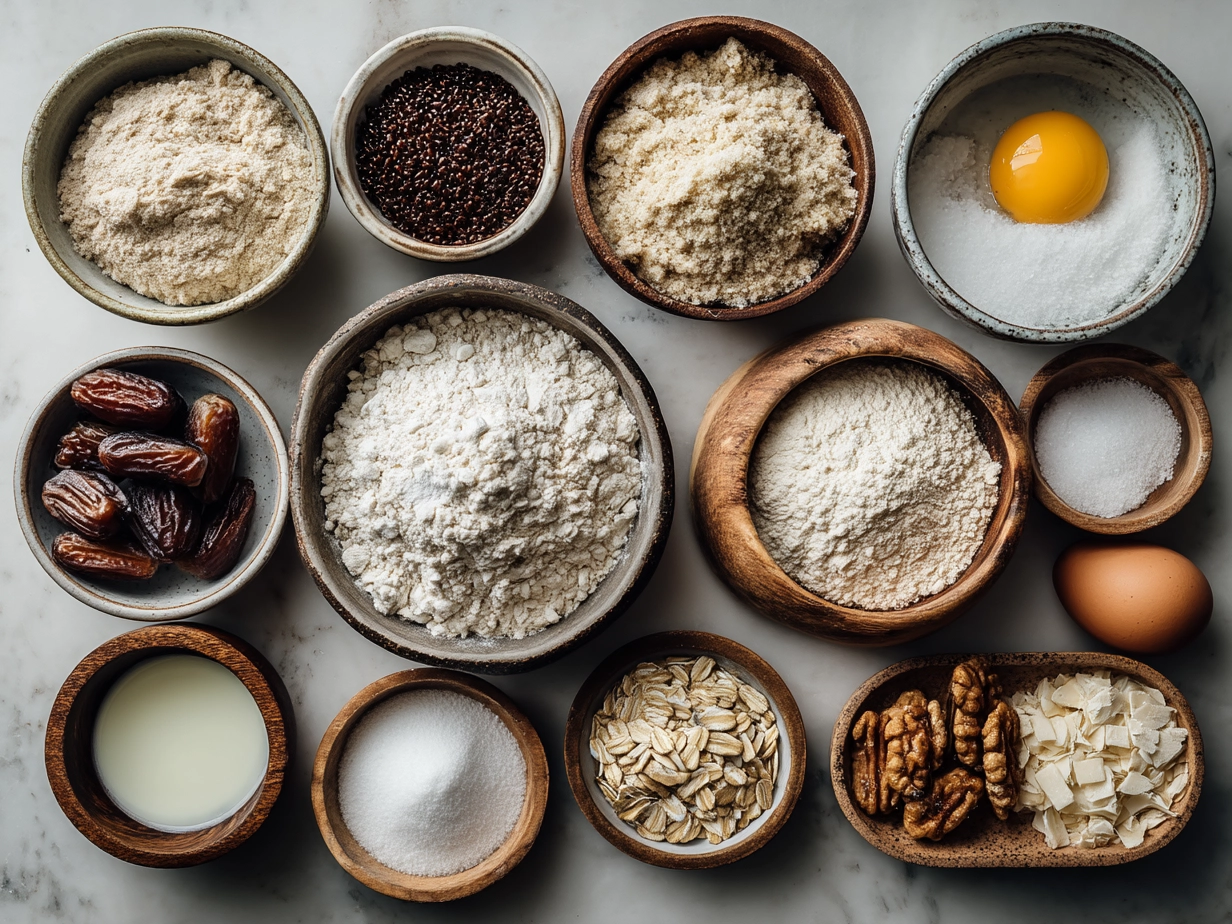 Ingredients for Sourdough Discard Banana Muffins laid out