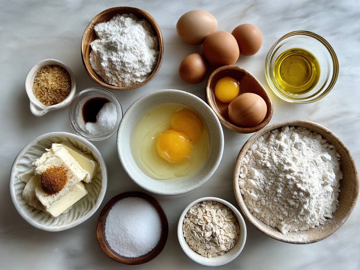Ingredients for Sourdough Discard Crepes laid out on a kitchen table