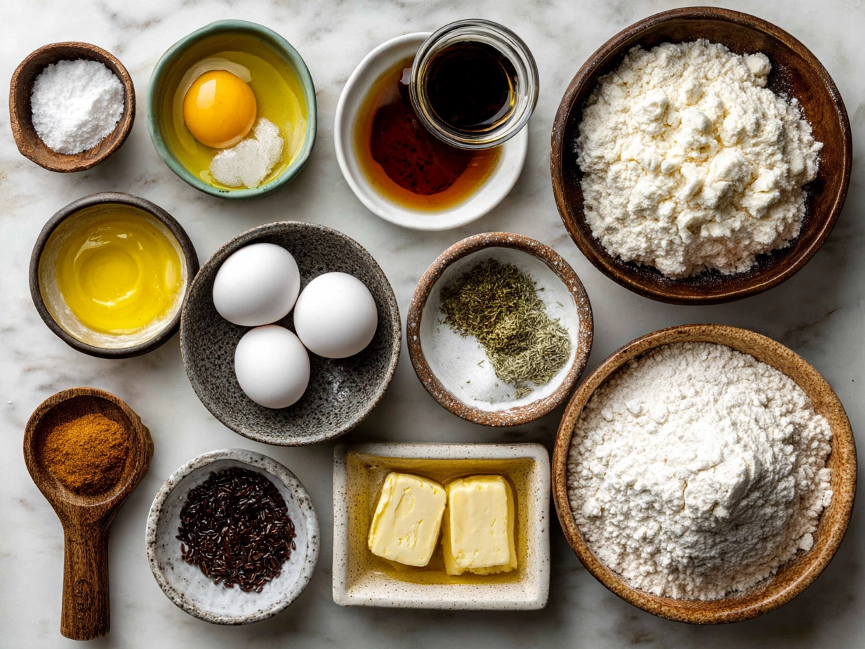 Ingredients for making Sourdough Discard Flatbread including flour, sourdough discard, salt, olive oil, and water
