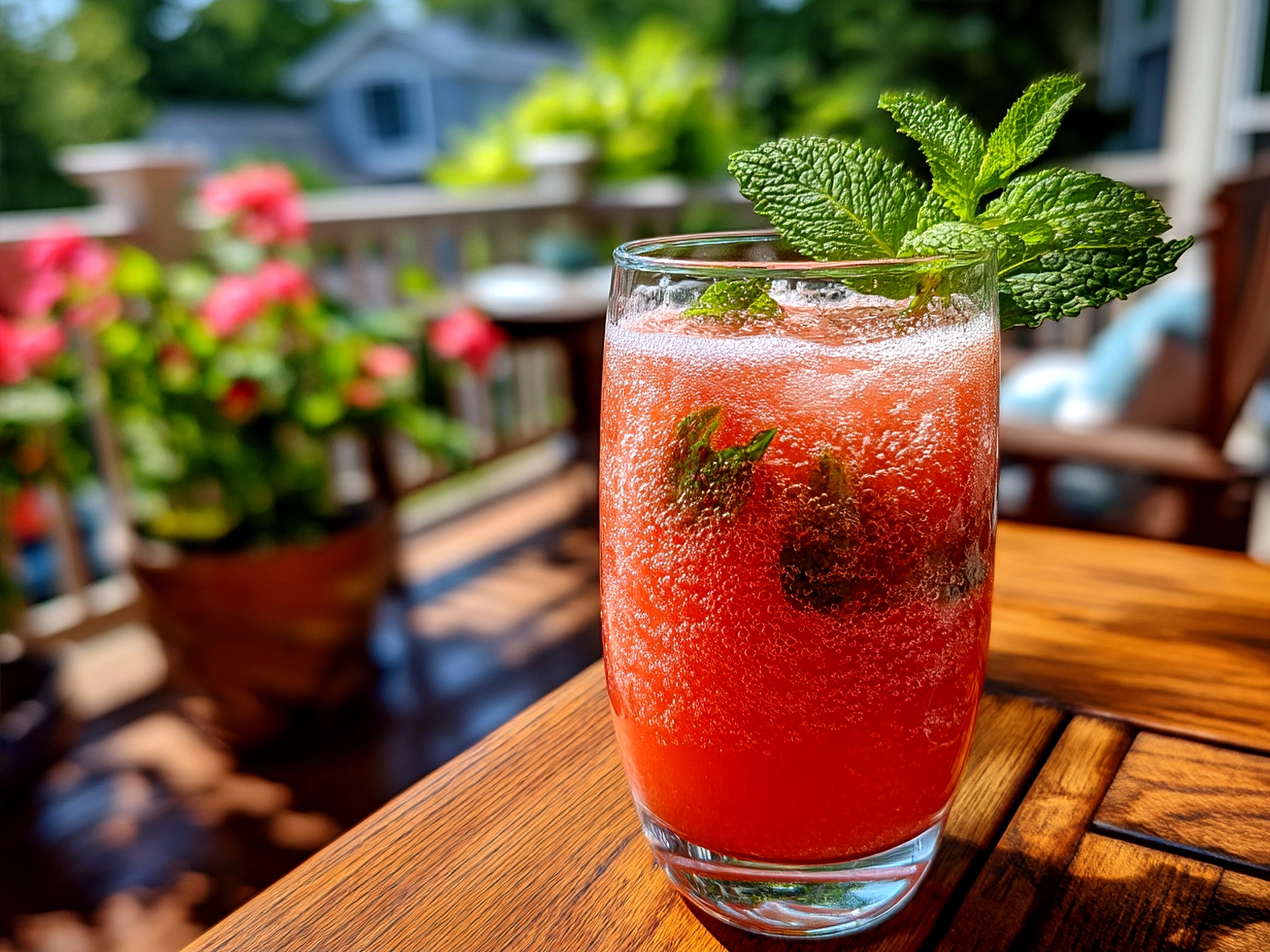Sparkling Watermelon Mint Mocktail served in a clear glass with fresh mint garnish and ice