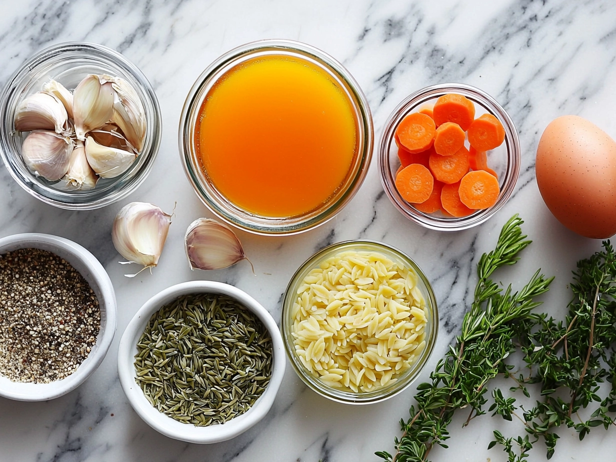 Ingredients laid out for Spring Chicken Soup with Orzo