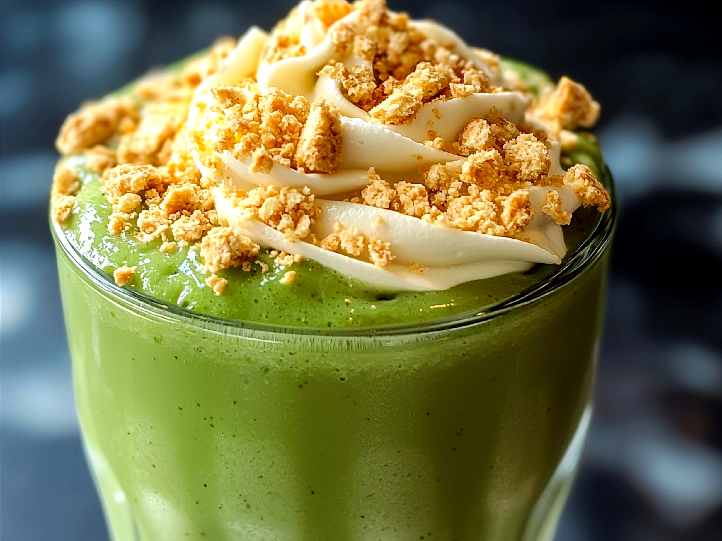 Serving a creamy Shamrock Shake Smoothie with whipped cream and cherry on top