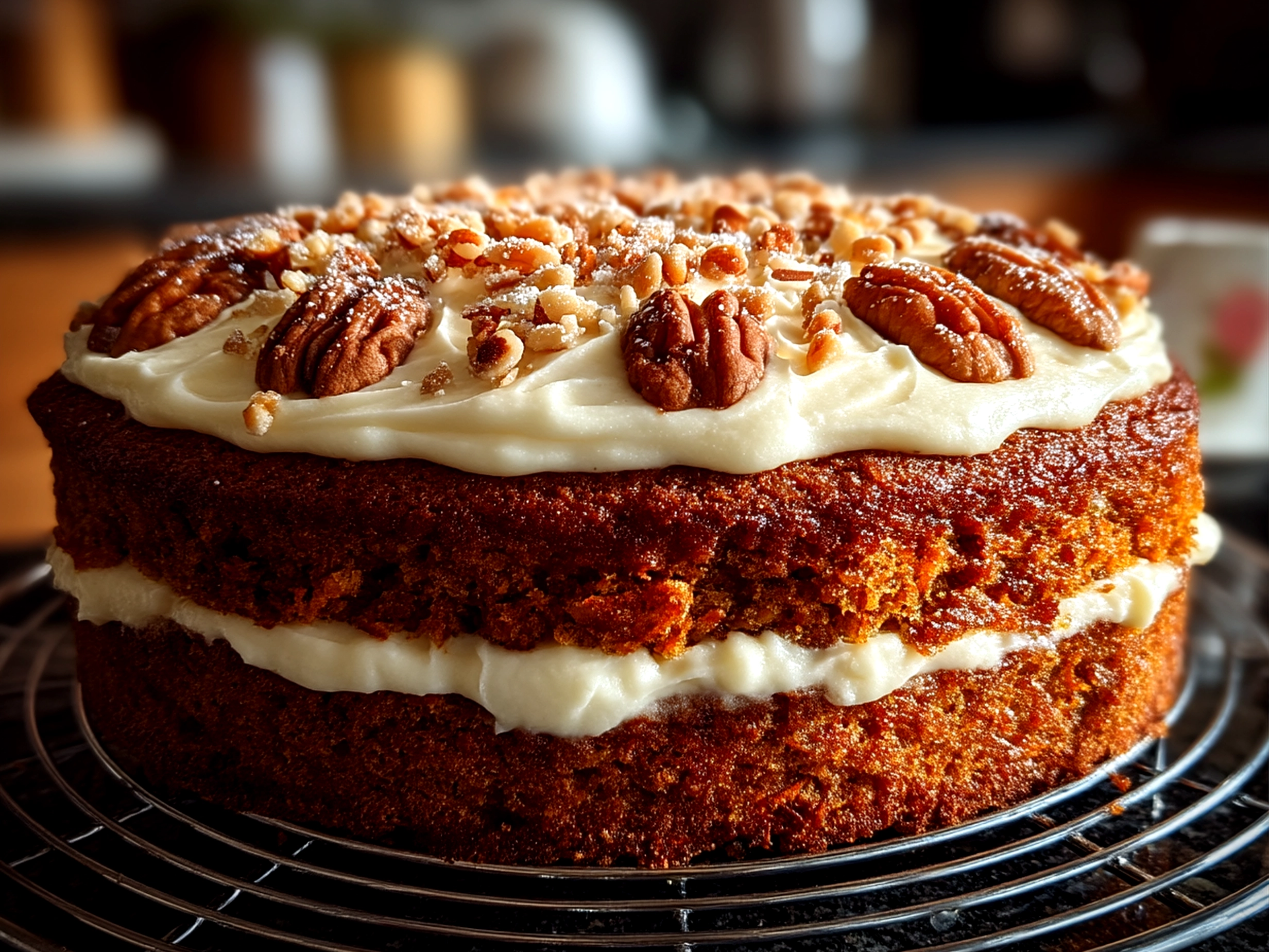 Classic Carrot Cake with Cream Cheese Frosting beautifully sliced and ready to serve