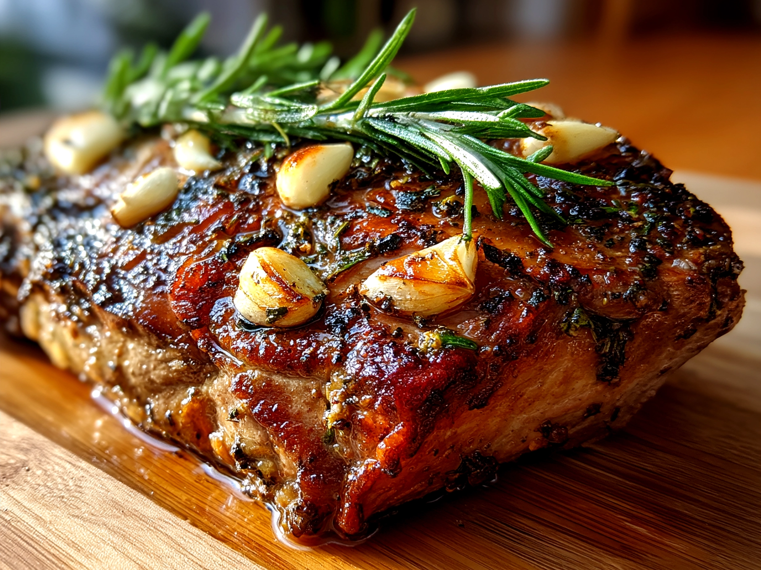 Serving Herb Roasted Leg of Lamb with Garlic
