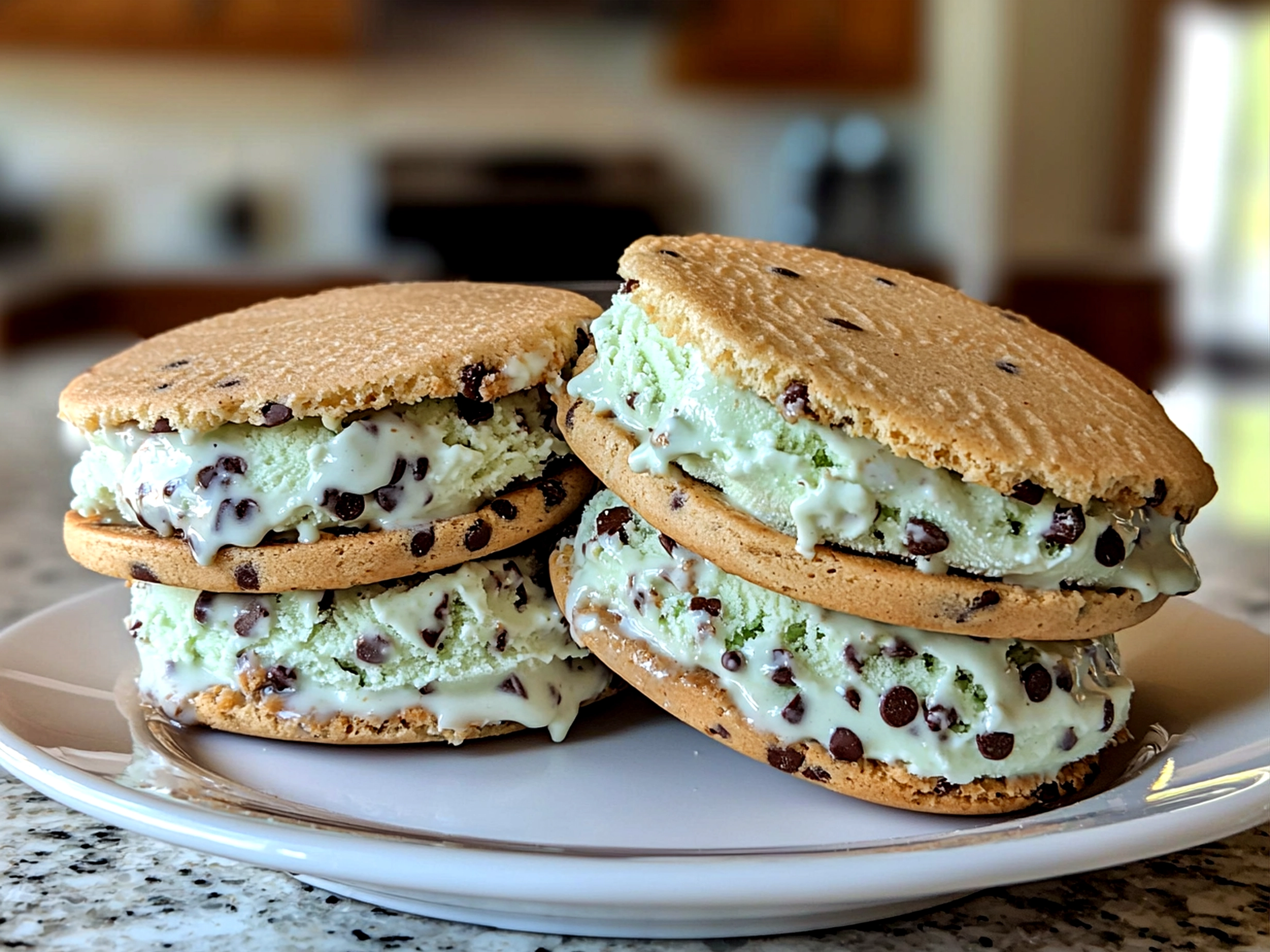 Mint Chip Ice Cream Sandwiches served with fresh berries