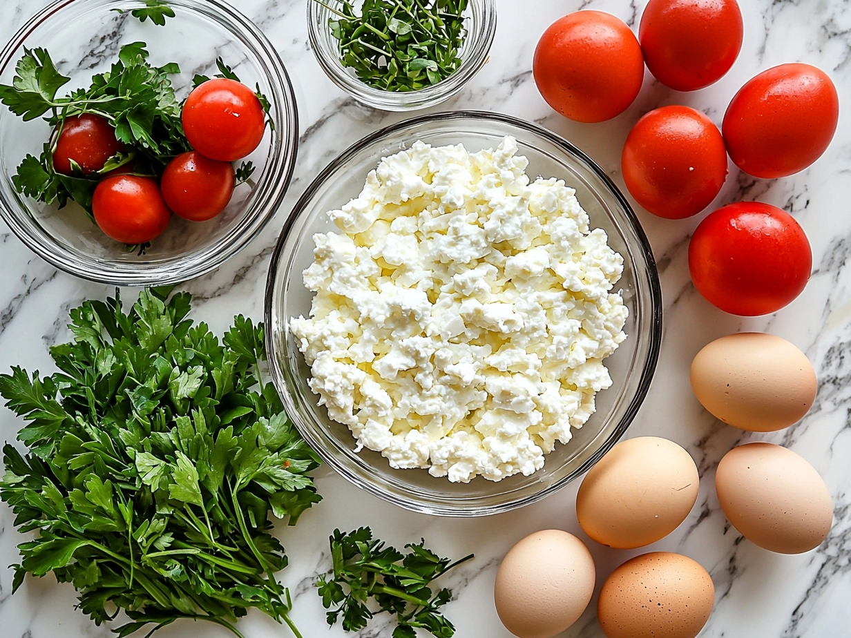 Fresh ingredients for Cottage Cheese Egg Salad including eggs, celery, green onions, and cottage cheese