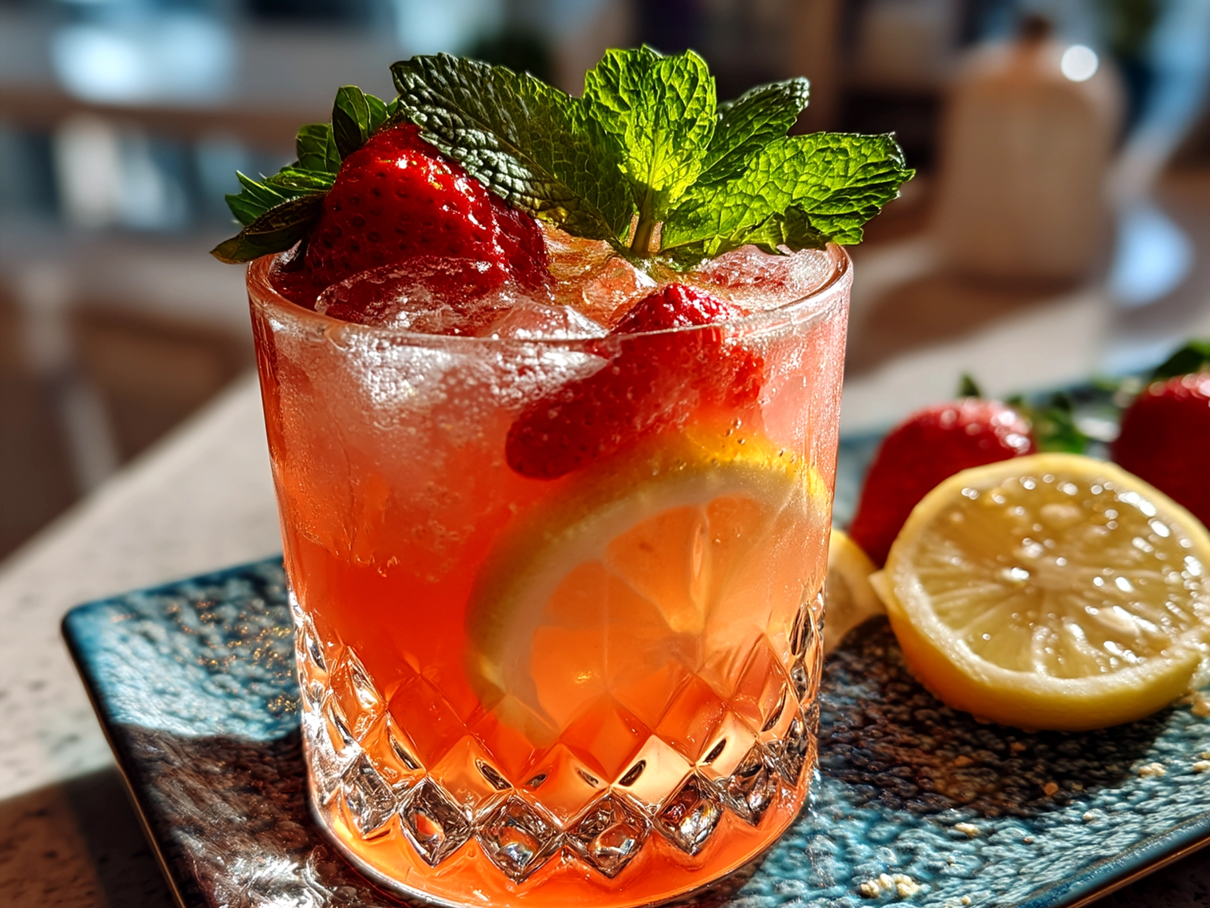 Served Strawberry Lemon Mocktail in a Glass