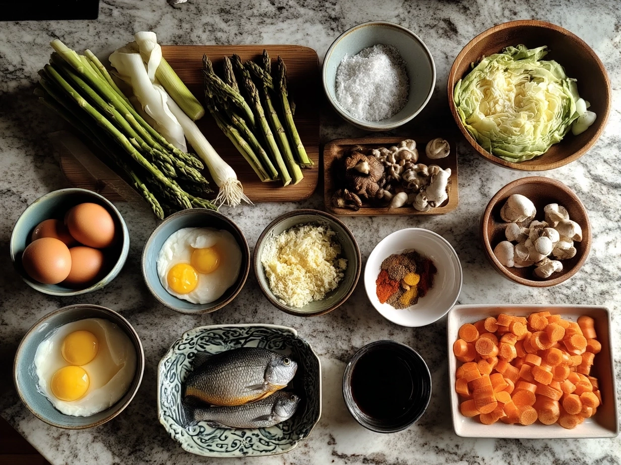 Top down view of raw ingredients for the cool graduation cake on marble