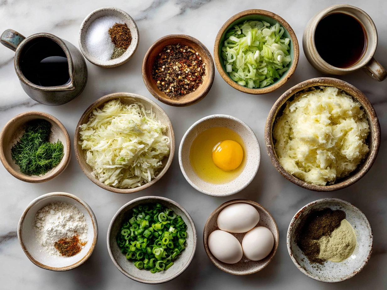 Ingredients for Traditional Irish Colcannon including potatoes, cabbage, green onions, butter, and milk